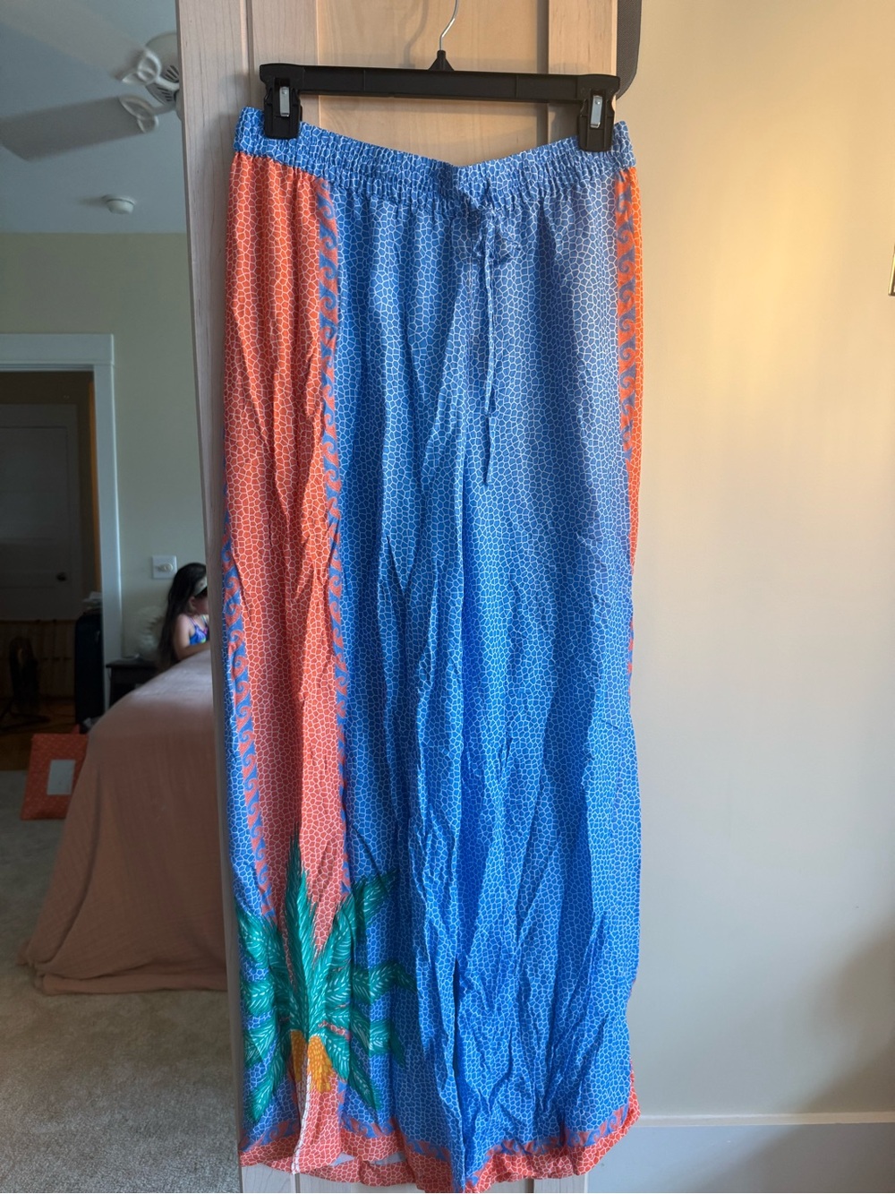 Johnny Was Blue & Coral Palm-Panel Pull-On Skirt